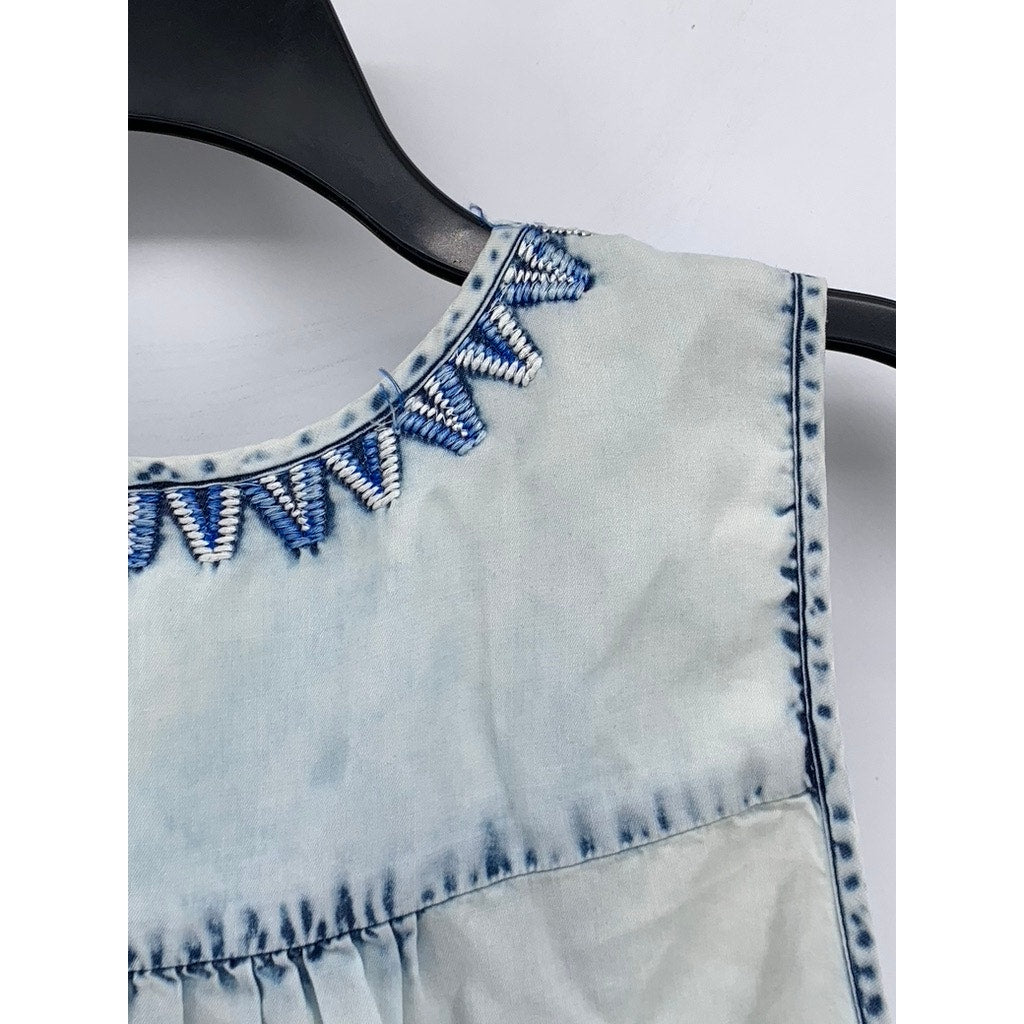 LUCKY BRAND Women's Blue Embroidered Split-Neck Tank Top SZ M
