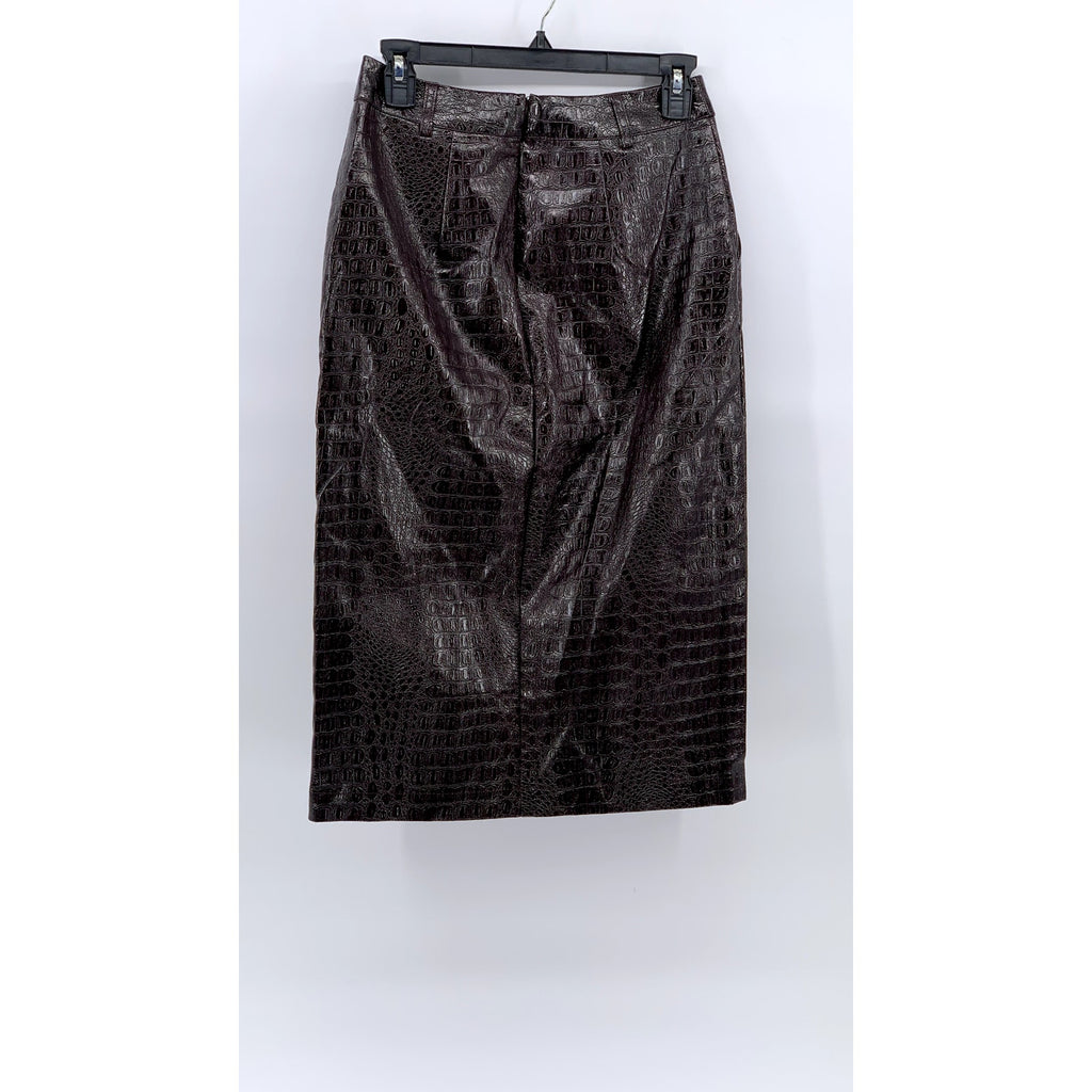 RACHEL COMEY Women's Wine Faux-Leather Snake Print Straight Midi Skirt SZ 0