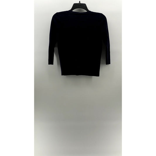 TALBOTS Women's Petite Navy Button-Up Long Sleeve Pima Cotton Cardigan SZ P(XS)