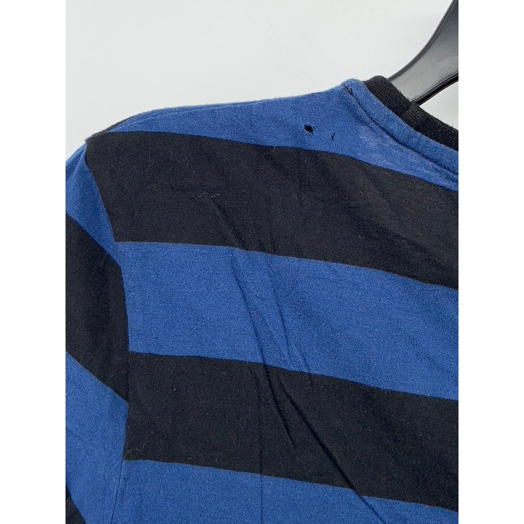 H&M Men's Black-Dark Blue Striped Crewneck Casual Short Sleeve T-Shirt SZ M