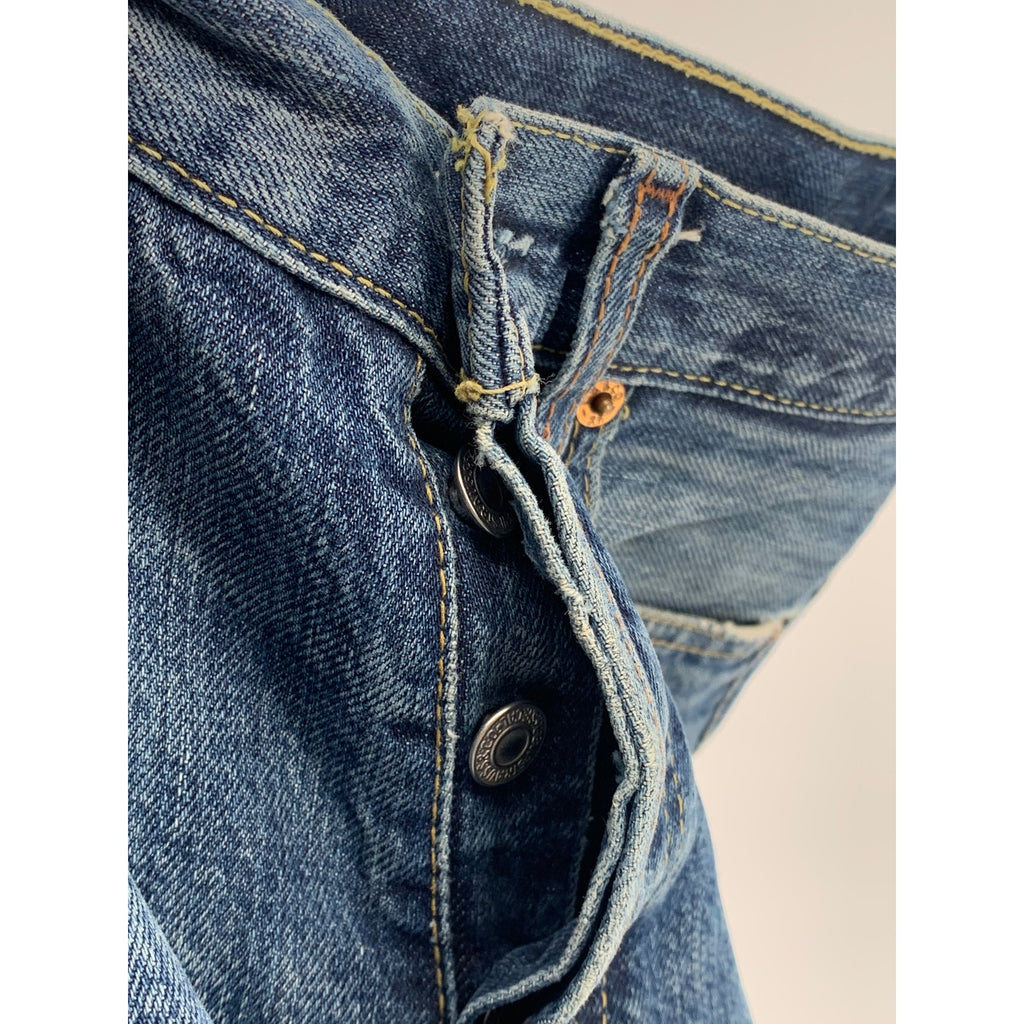 LEVI'S Men's Blue Denim Distressed 501 Original Fit Straight-Leg Jeans SZ 28X32