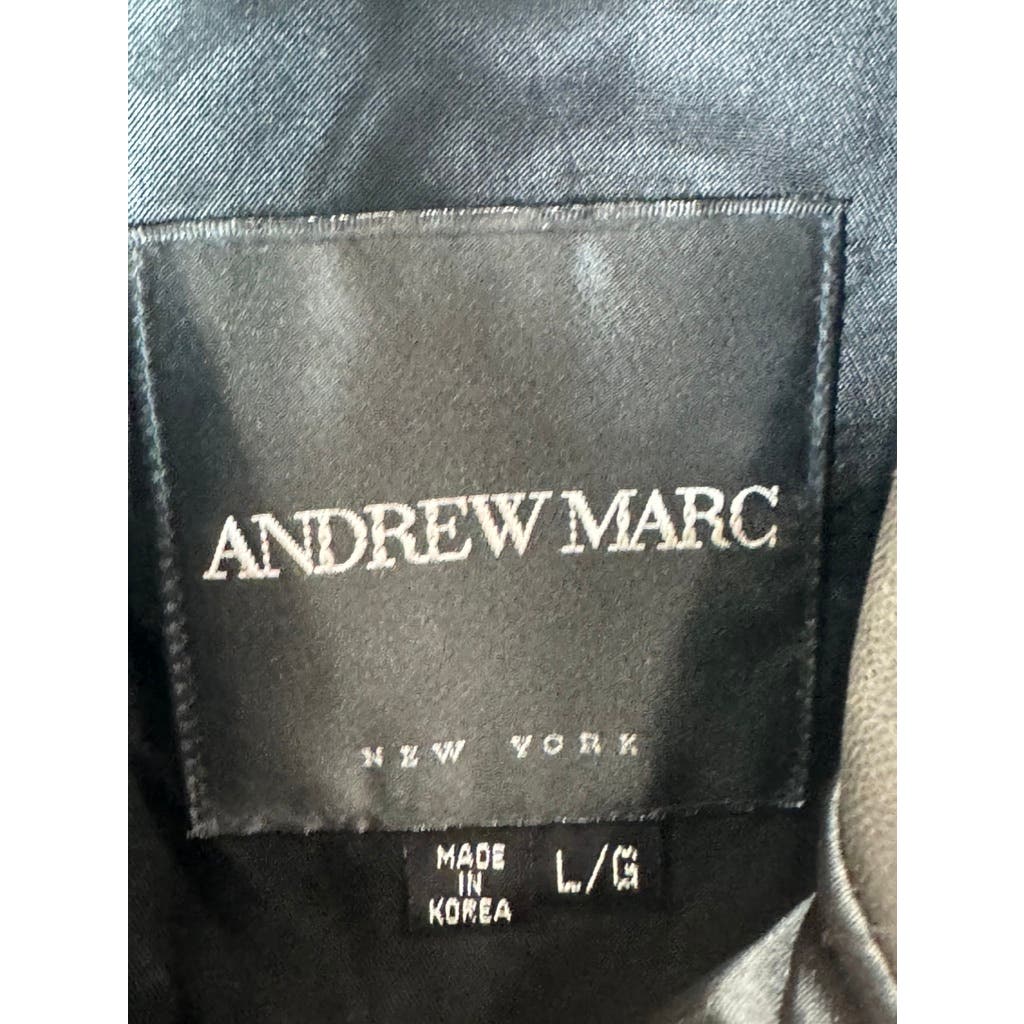 ANDREW MARC Women's Opossum Fur Leather Trim Bomber Zip Vest SZ L