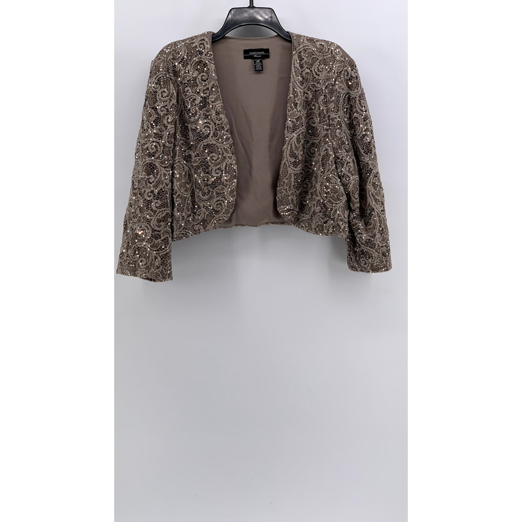 R&M RICHARDS Women's Plus Beige Sequin Embellished Lace 3/4 Sleeve Shawl SZ 18W
