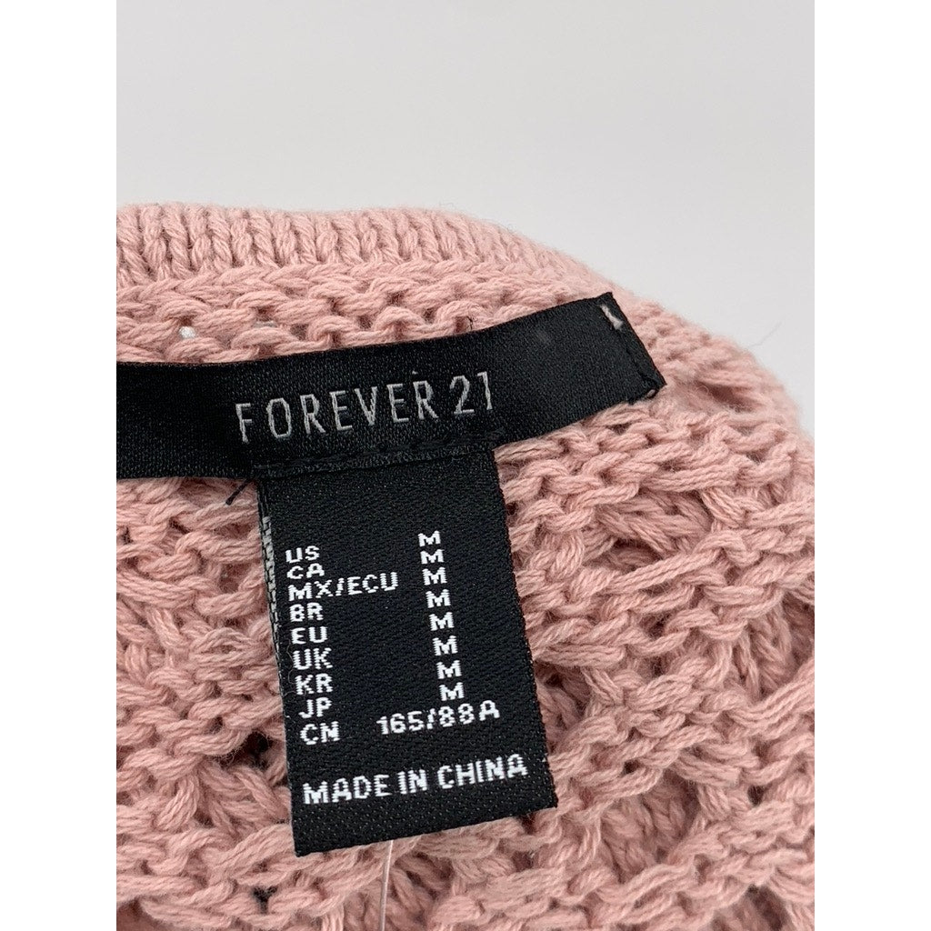 FOREVER 21 Women's Blush Pink Open Knit Cropped Tank Top SZ M