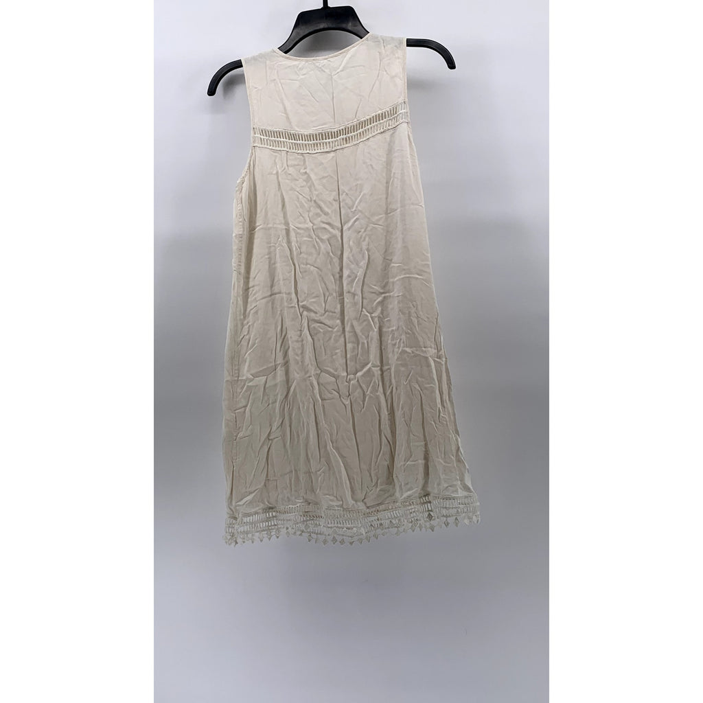 TART Women’s Beige Crewneck Lace-Trim Knee-Length Sleeveless A-Line Dress SZ XS