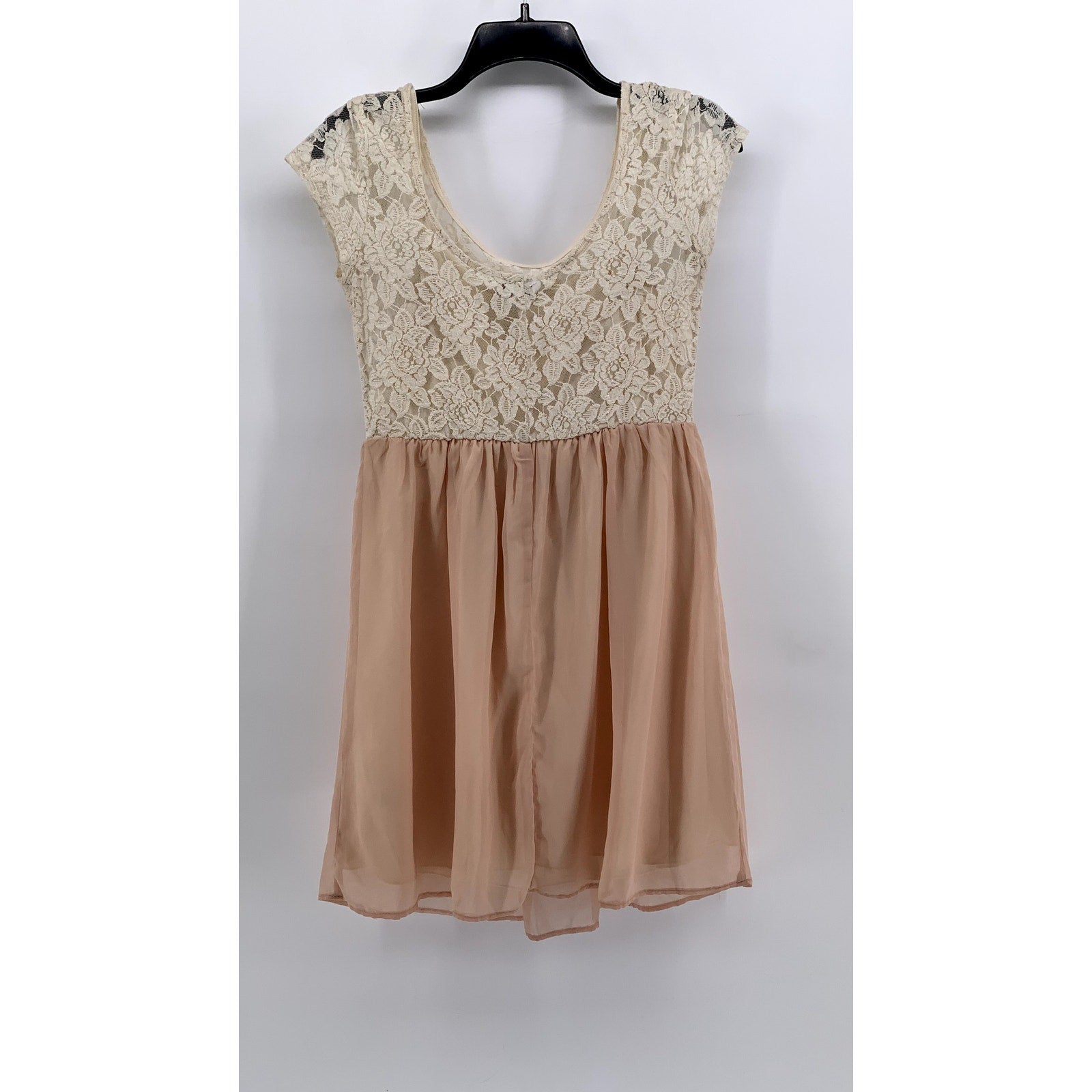 SPEECHLESS Girls' Beige Floral Lace Scoop-Neck Knee Length Dress SZ L
