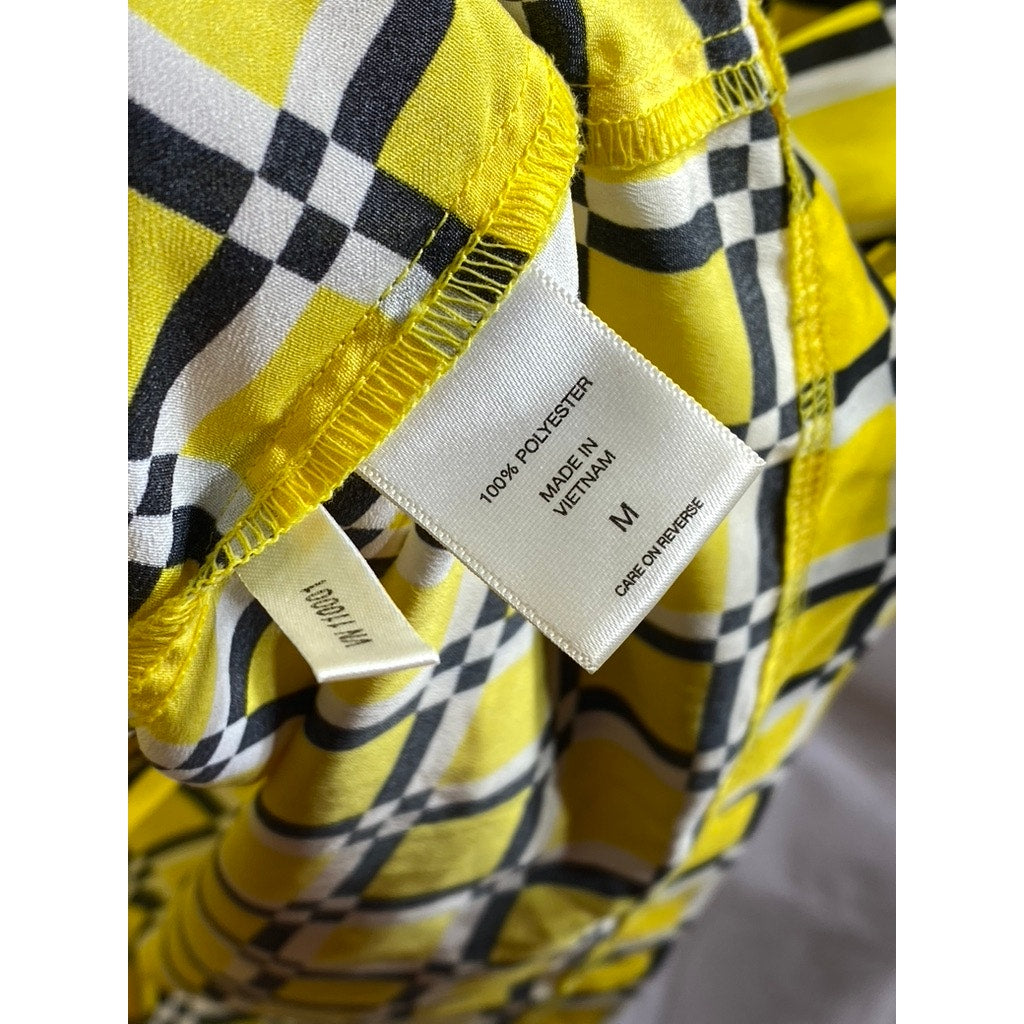 NEW YORK & COMPANY Women's Yellow/Black Honeycomb Button-Up Shirt Dress SZ M