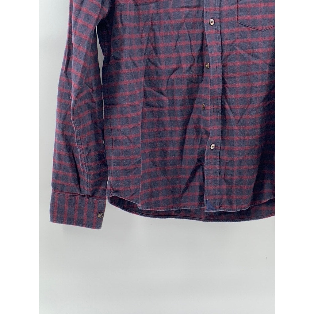 UNTUCKIT Men's Navy-Red Check Button-Up Long Sleeve Flannel Rully Shirt SZ M