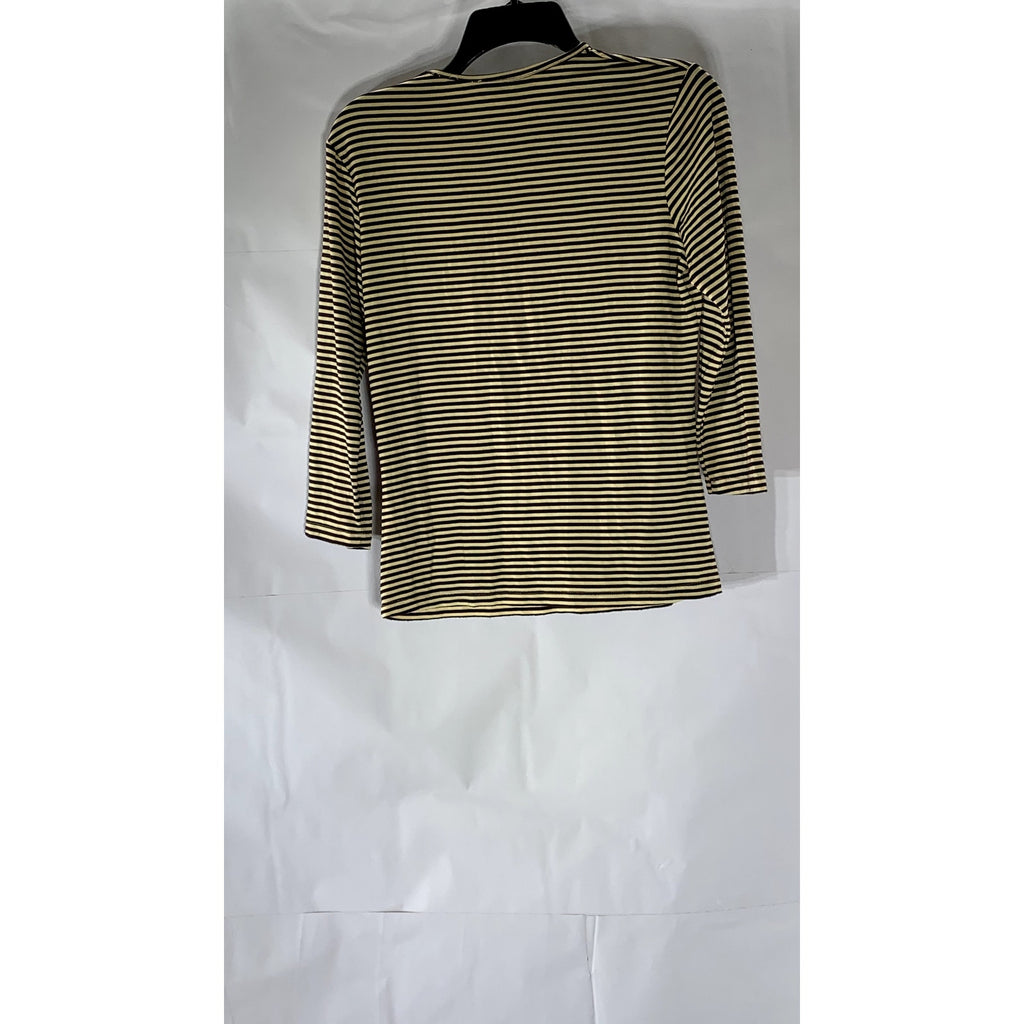 C-LECTIVE Women’s Tan-Brown Striped Crewneck 3/4 Sleeve Top SZ M