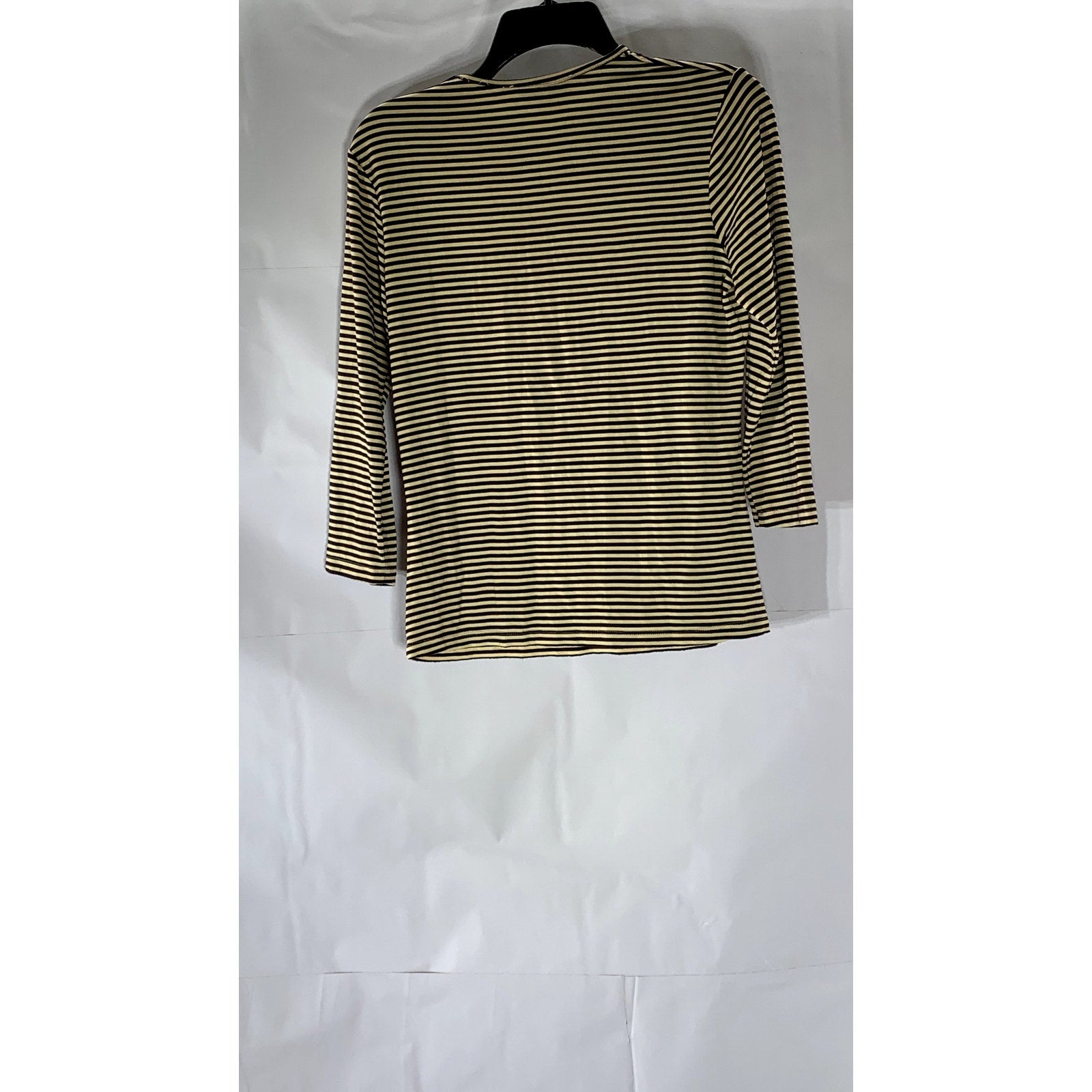 C-LECTIVE Women’s Tan-Brown Striped Crewneck 3/4 Sleeve Top SZ M