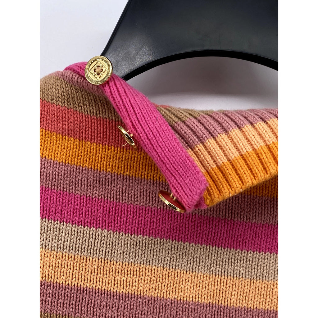 LIZ CLAIBORNE Women's Pink-Orange Striped Knit Button Mock-Neck Sweater SZ M