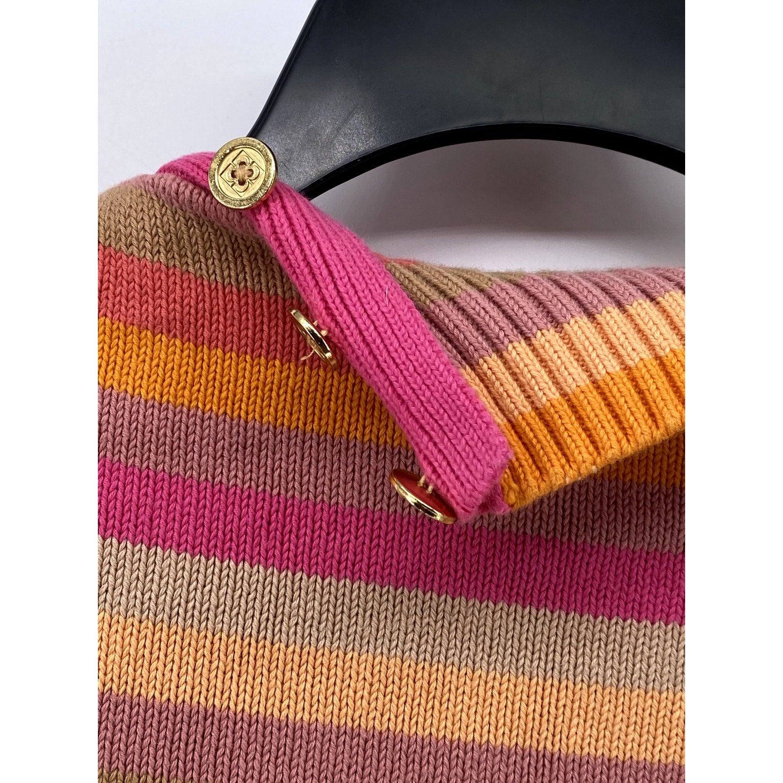 LIZ CLAIBORNE Women's Pink-Orange Striped Knit Button Mock-Neck Sweater SZ M