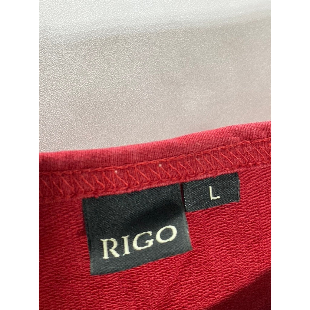 RIGO Men's Red/Black "Bronx" Logo Crewneck Casual Long Sleeve T-Shirt SZ L