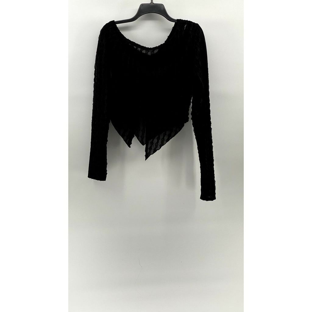 UNBRANDED Women's Black Textured Asymmetrical Cutout Off-The-Shoulder Top SZ L