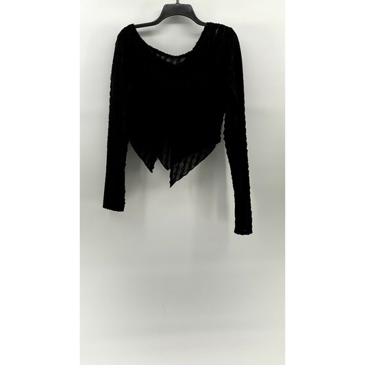 UNBRANDED Women's Black Textured Asymmetrical Cutout Off-The-Shoulder Top SZ L