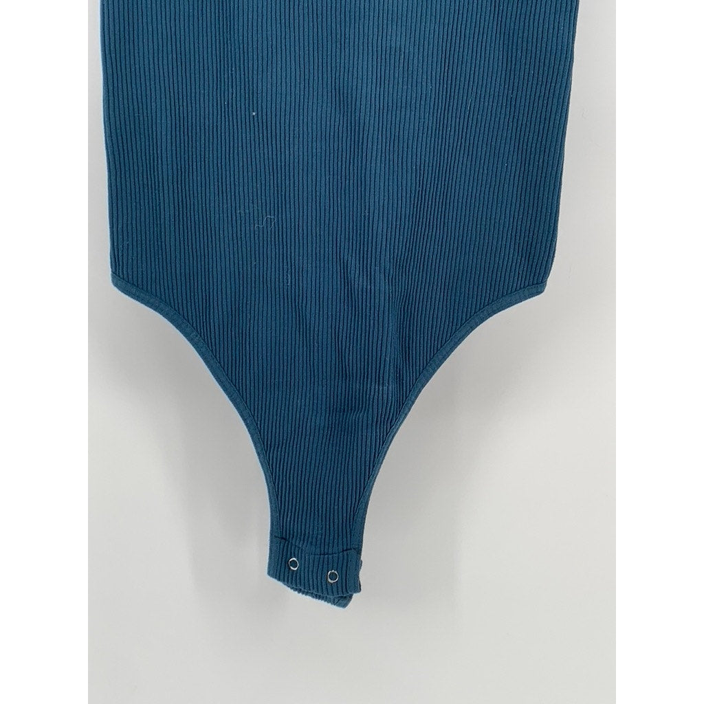 FREE PEOPLE INTIMATELY Women's Blue Ribbed V-Neck Cap Sleeve Bodysuit SZ XS/S