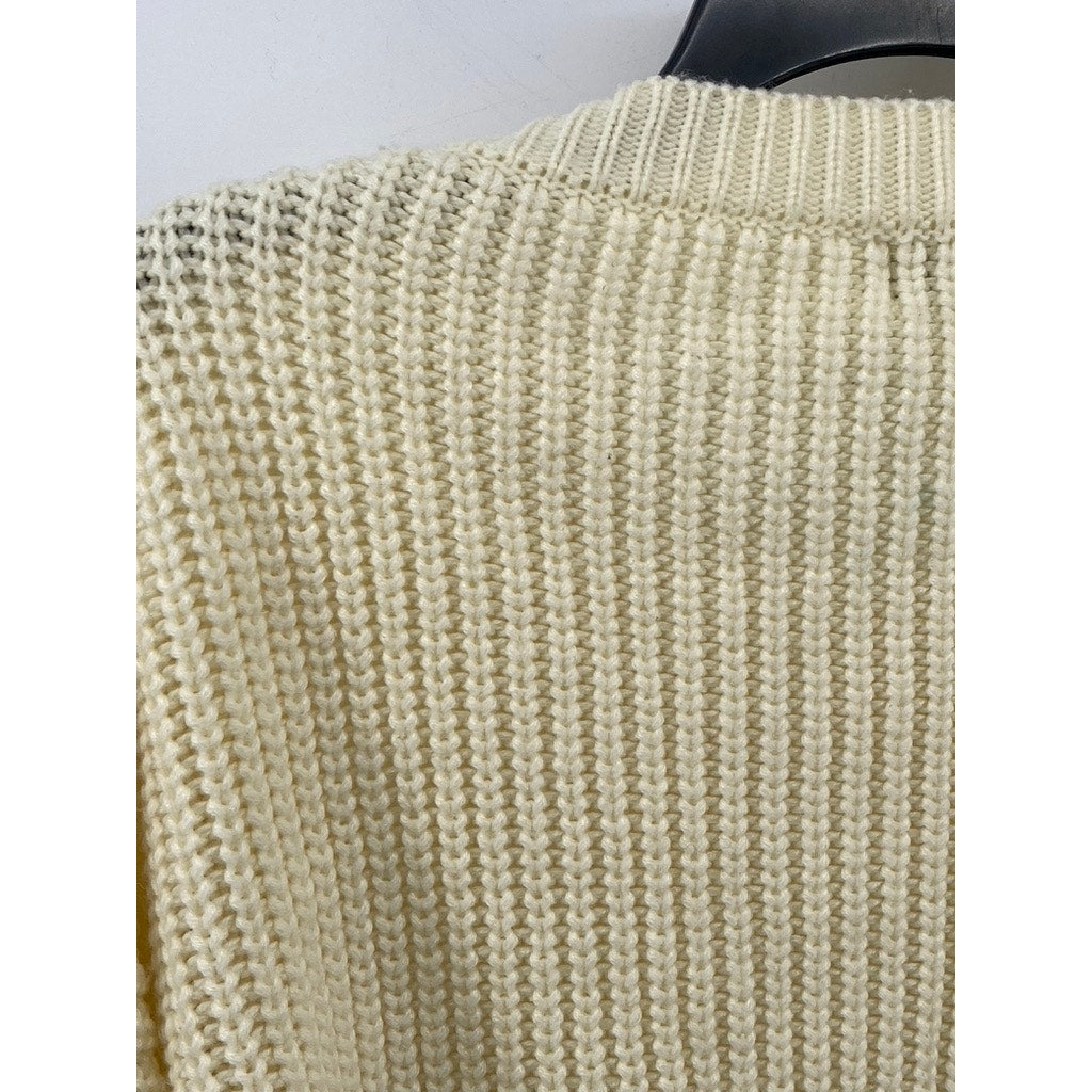 HERA COLLECTION Women's Cream Knit Crewneck Dropped Shoulder Cropped Sweater SZL