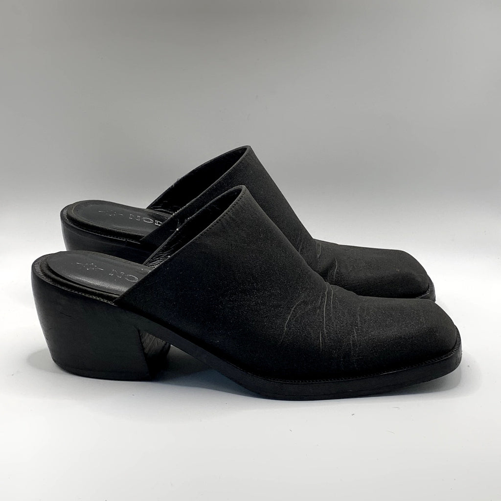 NODALETO Women's Black Shimmer Bulla Square-Toe Block-Heel Mules SZ 7