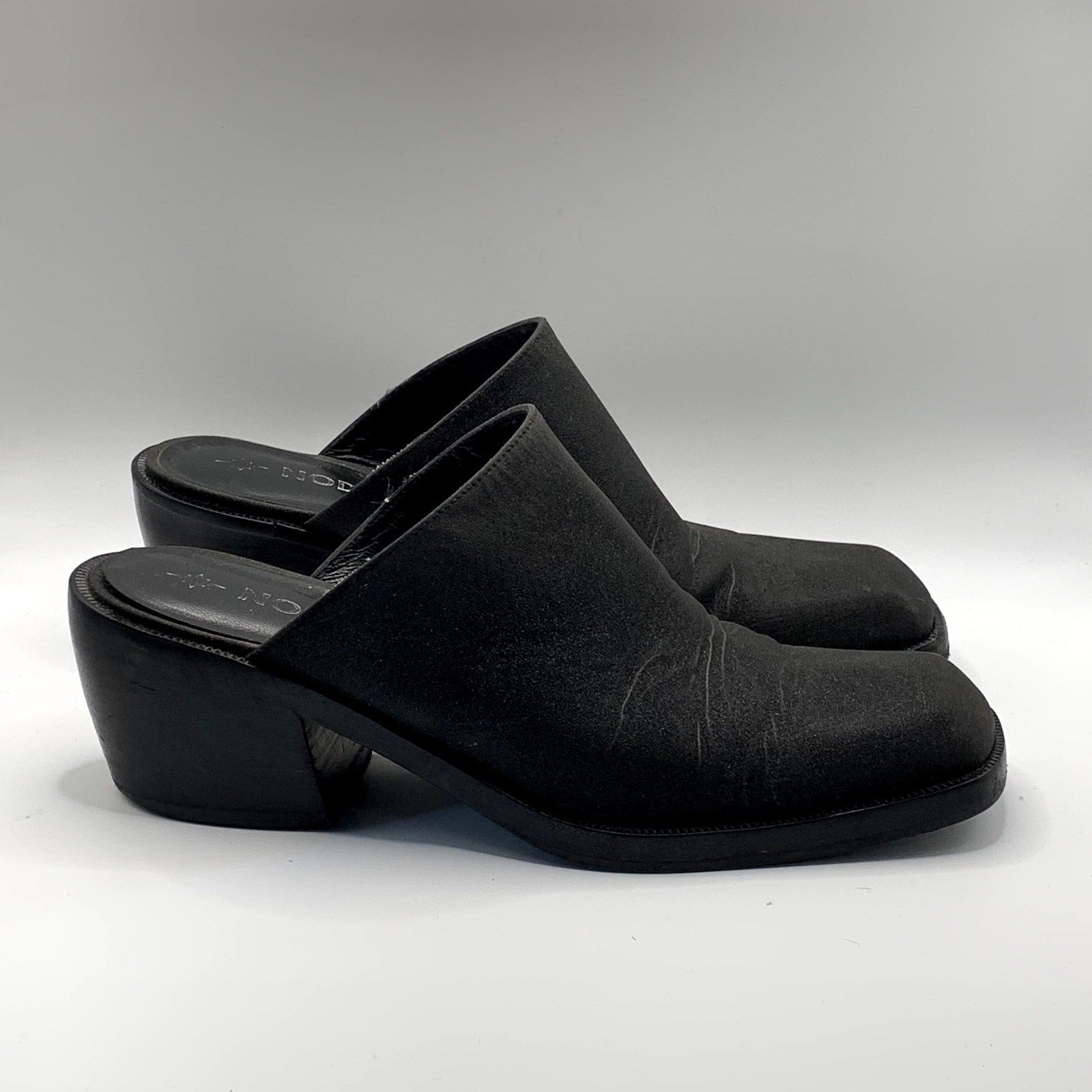 NODALETO Women's Black Shimmer Bulla Square-Toe Block-Heel Mules SZ 7