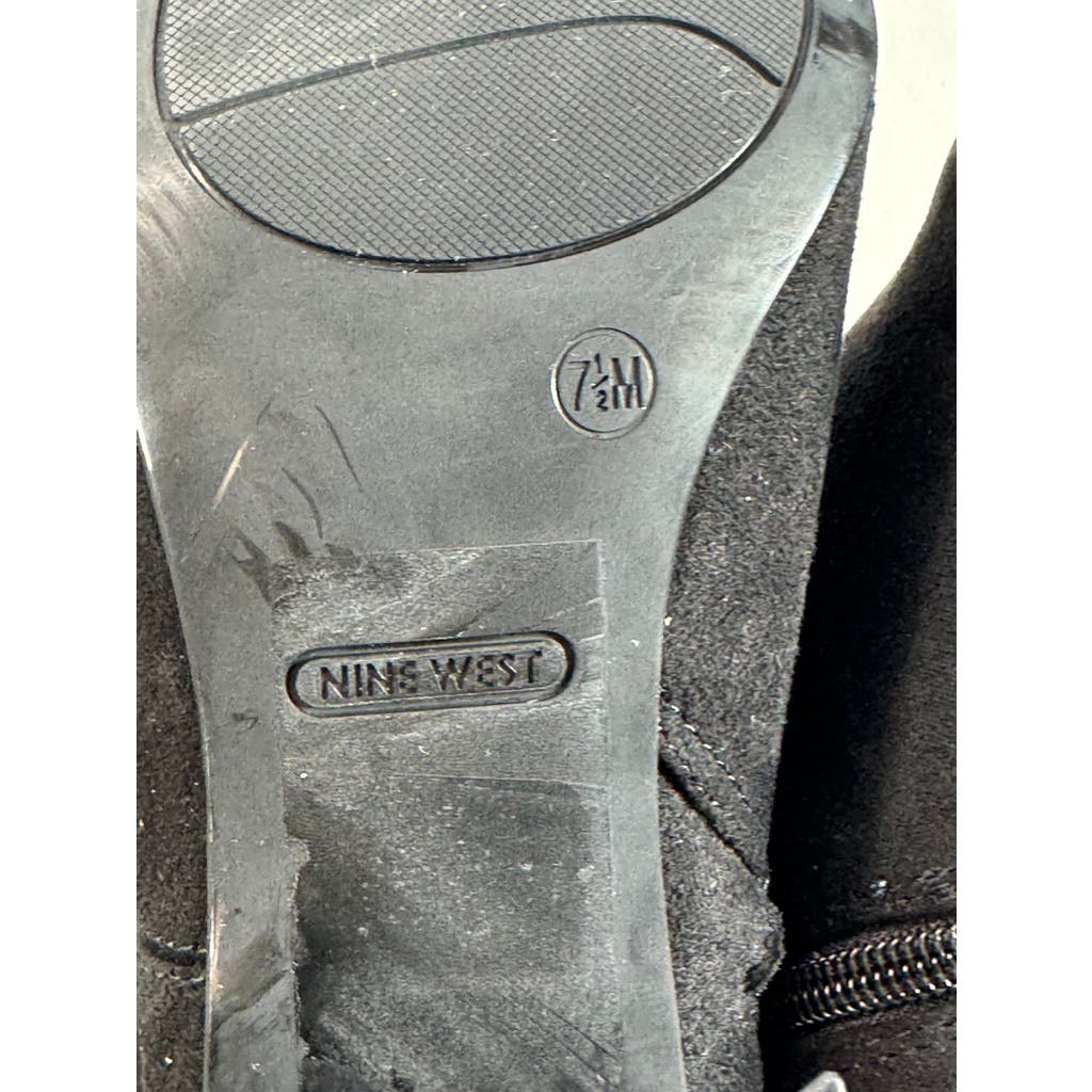 NINE WEST Women's Black Faux Suede Yanie Over-The-Knee Block-Heel Boots SZ 7.5