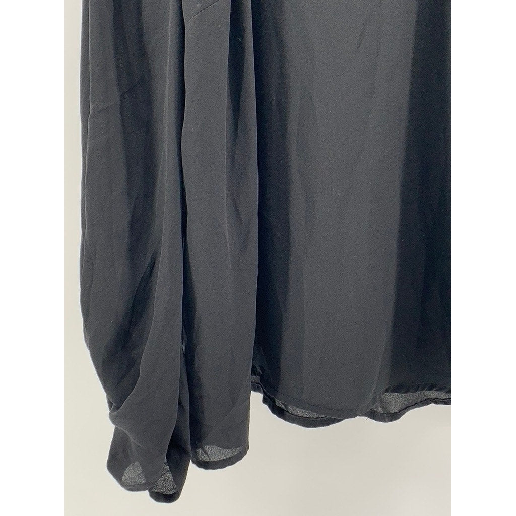 WHO WHAT WEAR Women's Black Long Puff Sleeve Top SZ L