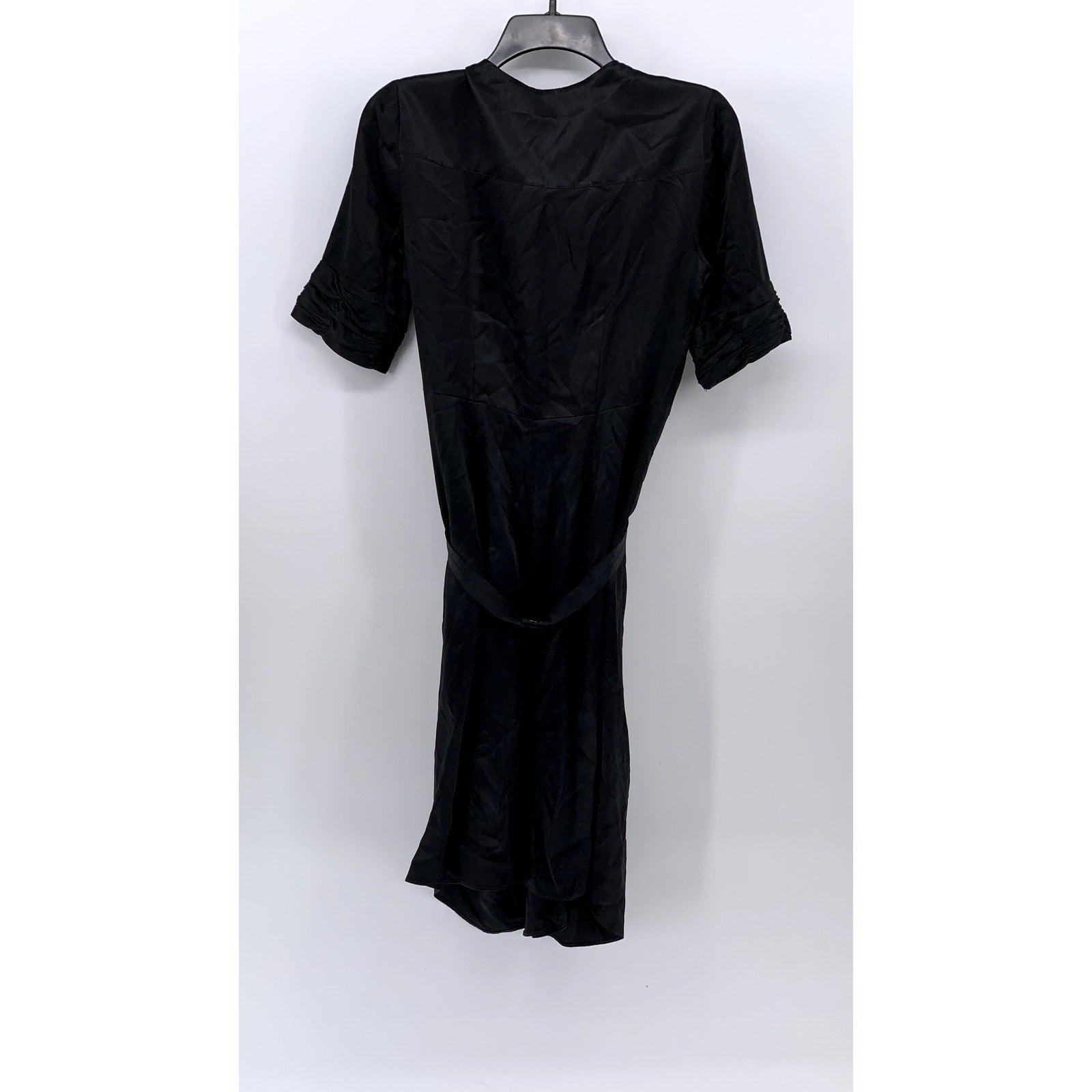 JODI ARNOLD Women's Black Silk Belted Elbow Sleeve Button-Up V-Neck Dress SZ 2