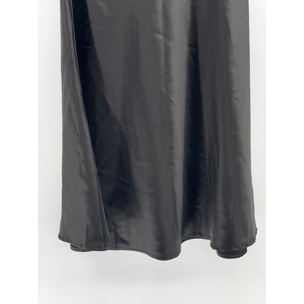 ZEAGOO Women's Black Satin Midi Skirt SZ XS