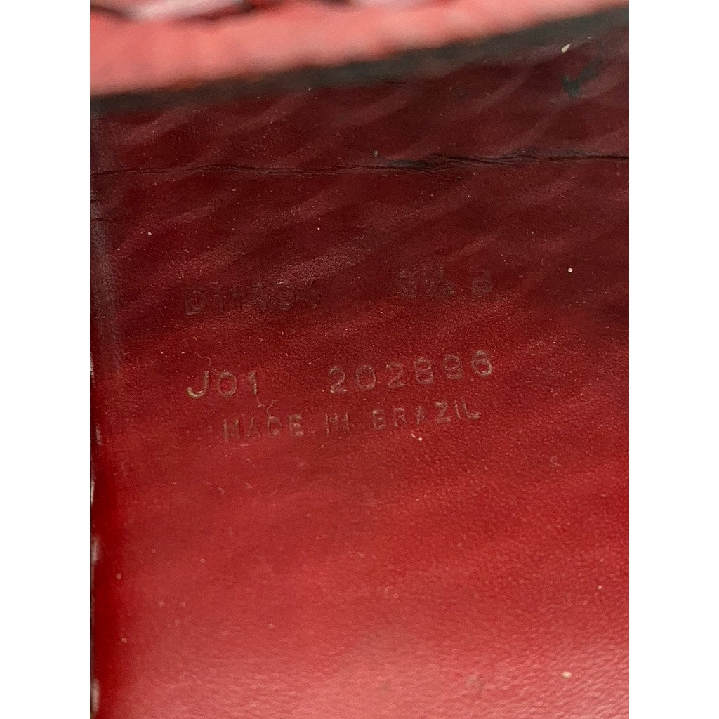 COLE HAAN Women's Red Leather Woven Square Open-Toe Block Heel Sandals SZ 8.5