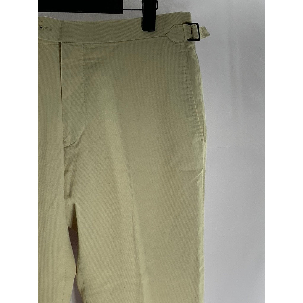 UNBRANDED Men's Tan Slim-Leg Adjustable Waist Cuffed-Hem Pants SZ 32
