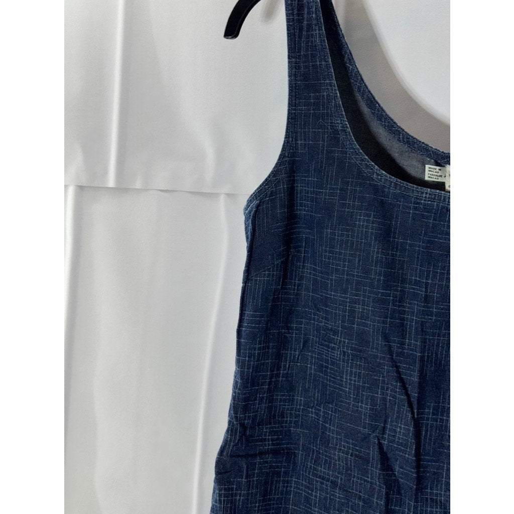 DKNY CLASSIC Women's Blue Printed Side-Zip Scoop-Neck Mini Tank Dress SZ 8