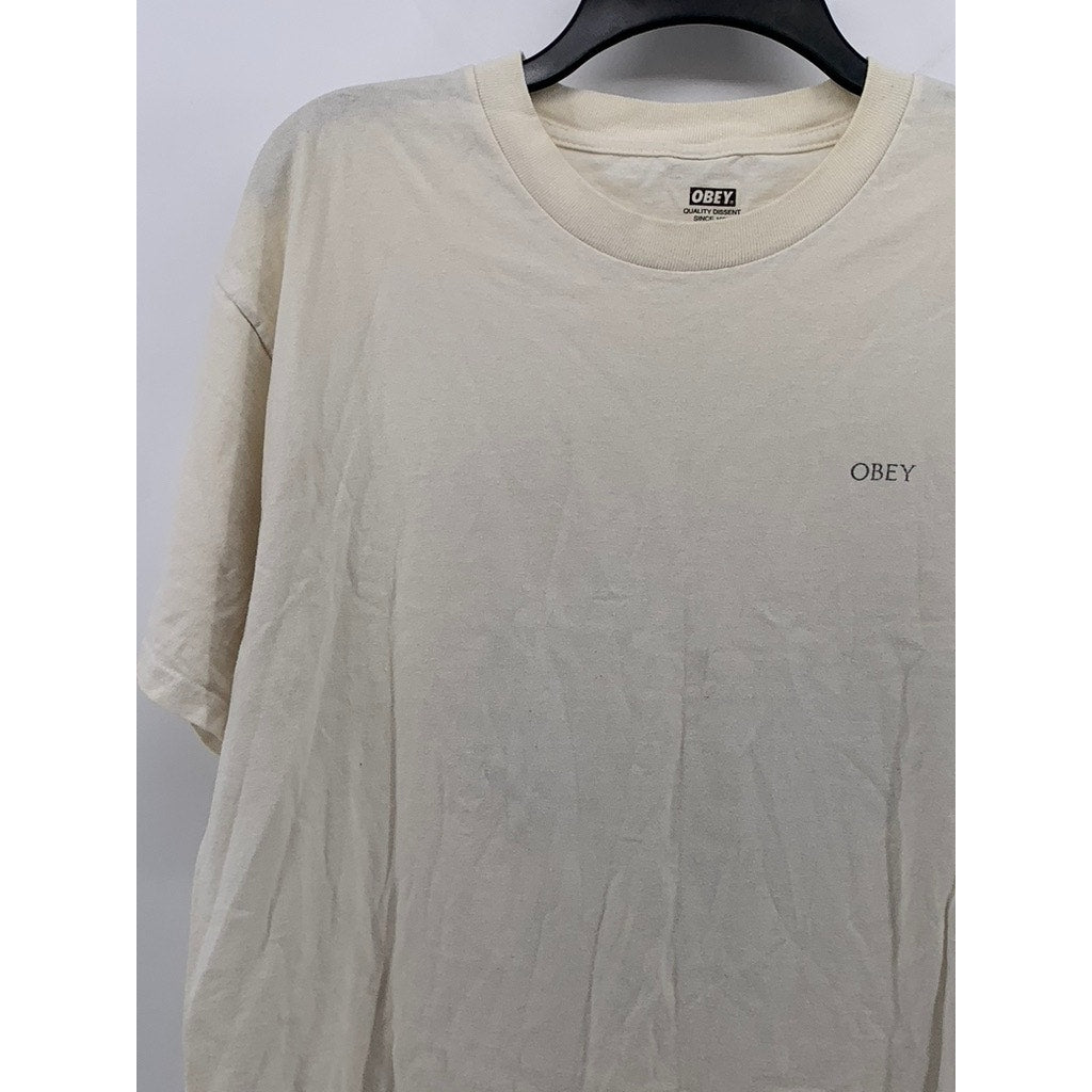 OBEY Men's Off-White Casual Logo Mandala Print Crewneck Short Sleeve T-Shirt SZL