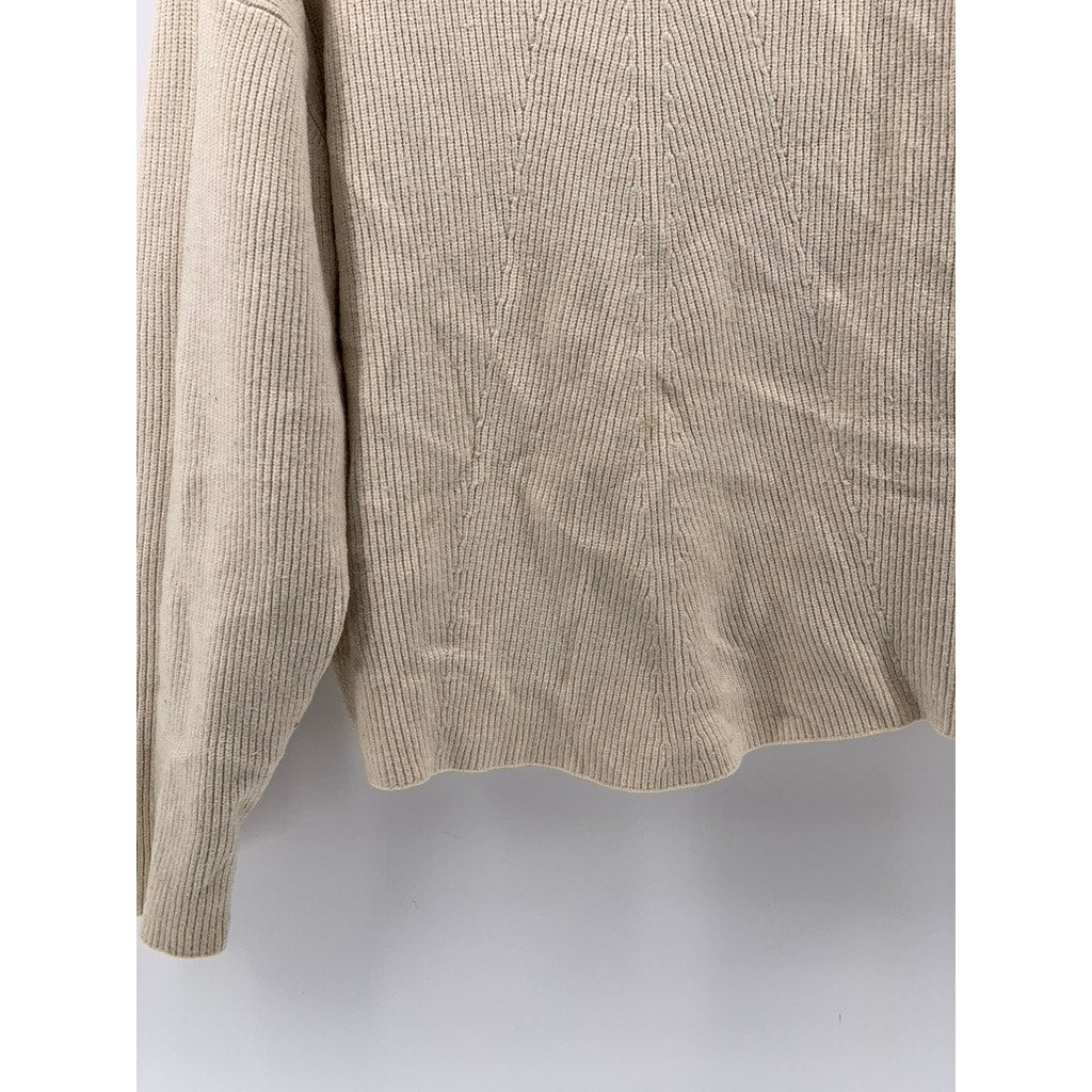 ZARA Women's Beige Rib Knit Scoop-Neck Sweater SZ M