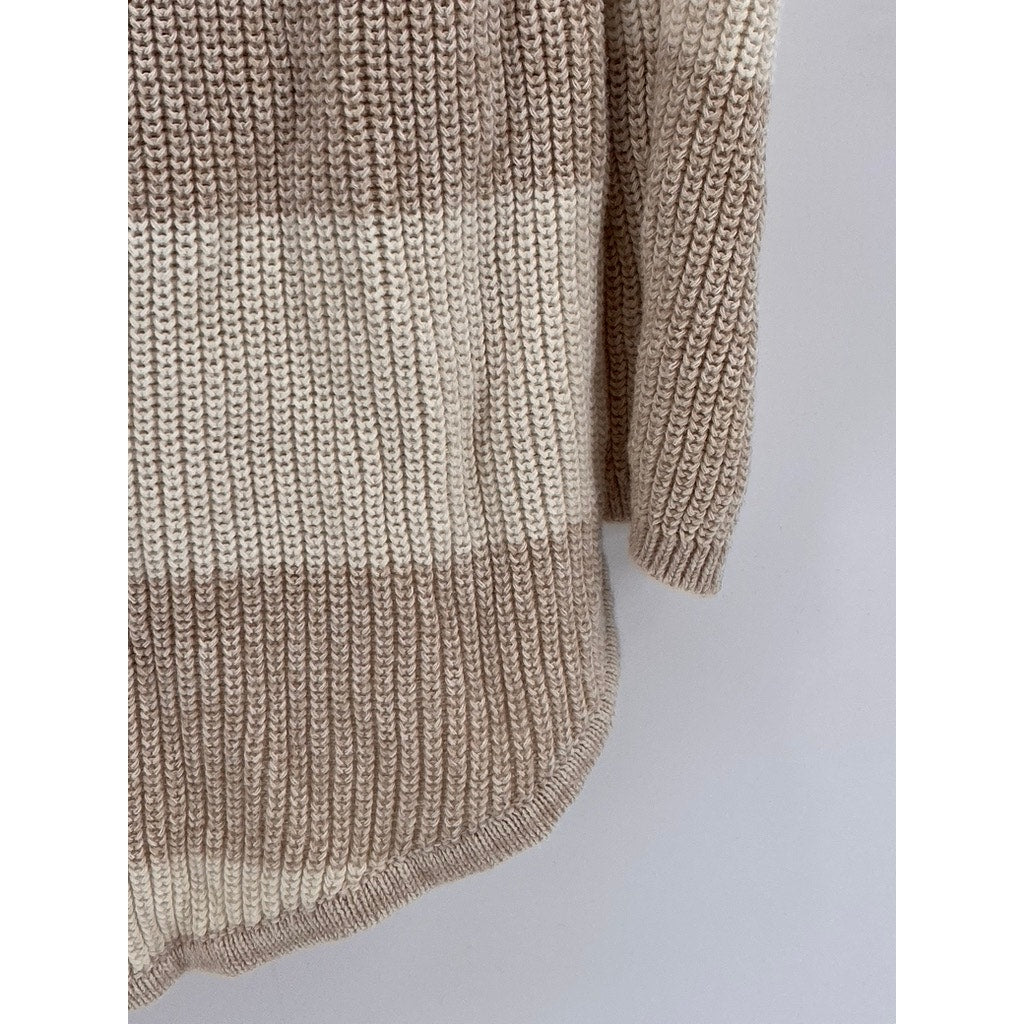 A.N.A A NEW APPROACH Women's Tan Striped Knit Long Sleeve Sweater SZ L