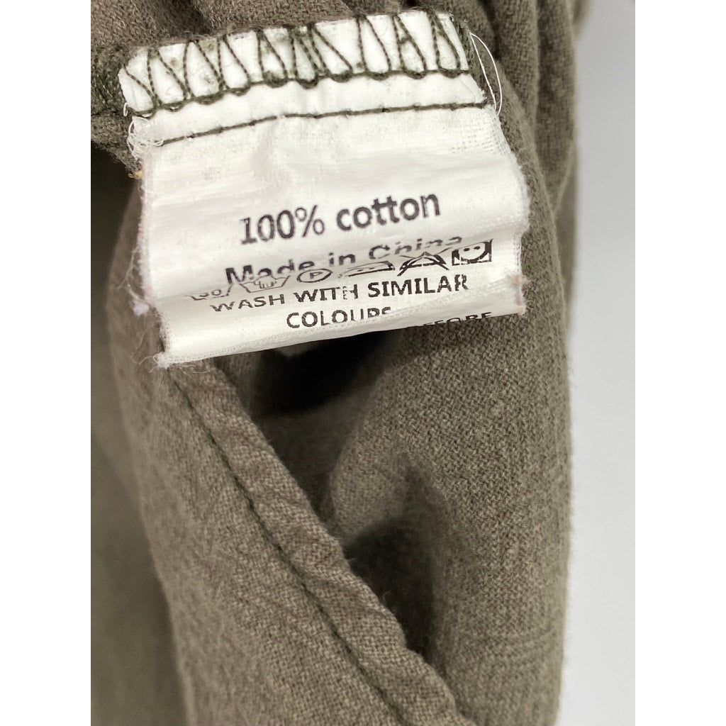 INCERUN Men's Olive Green Button-Up Short Sleeve Cotton Shirt SZ M