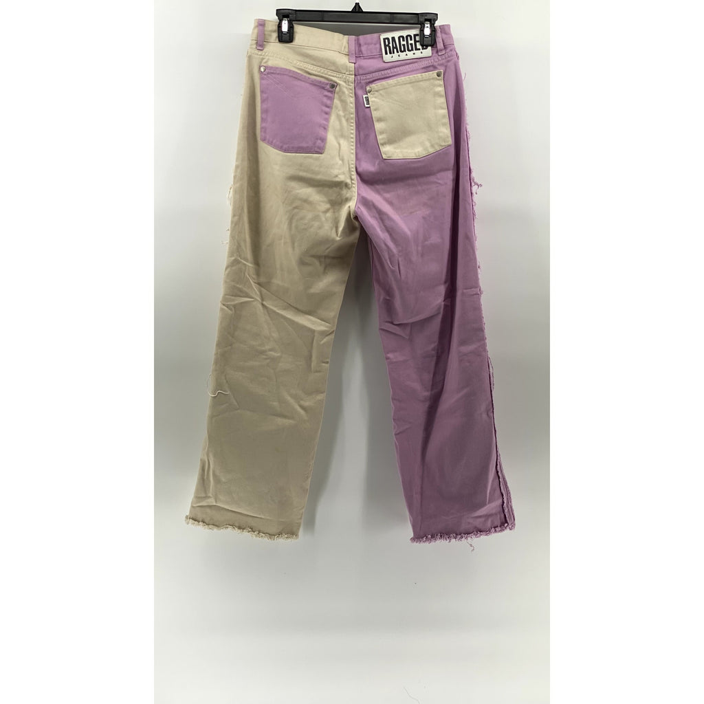 RAGGED JEANS Women's Lilac-Beige Two-Tone Straight-Leg Frayed Jean SZ 30