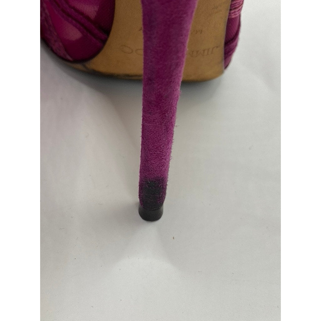 JIMMY CHOO Women's Magenta Kafira Mesh Peep-Toe Stiletto Booties SZ 38.5(US8.5)