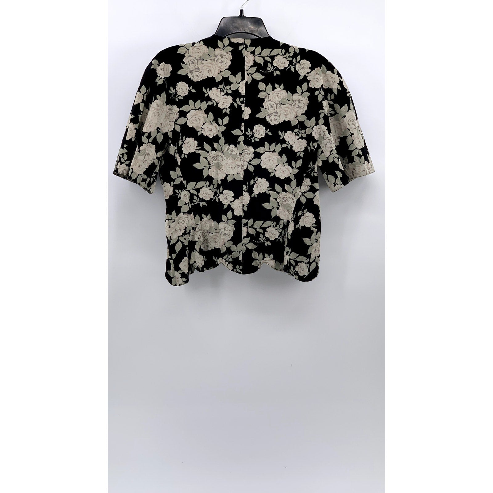ALBERT NIPON Women's Vintage Black-Beige Floral Button-Up Short Sleeve Top SZ 8