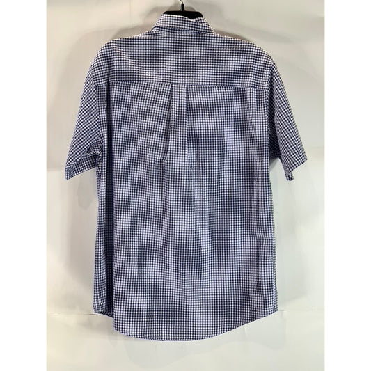 LANDS' END Men's Blue Gingham Regular-Fit Button-Up Shirt SZ S 14/14.5