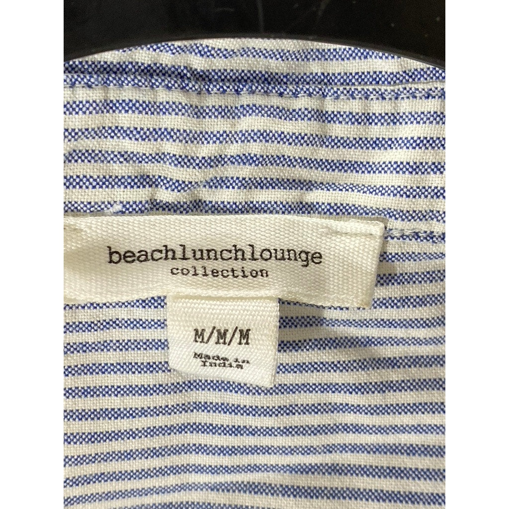 BEACHLUNCHLOUNGE Women's Blue-White Striped Regular-Fit Button-Up Top SZ M