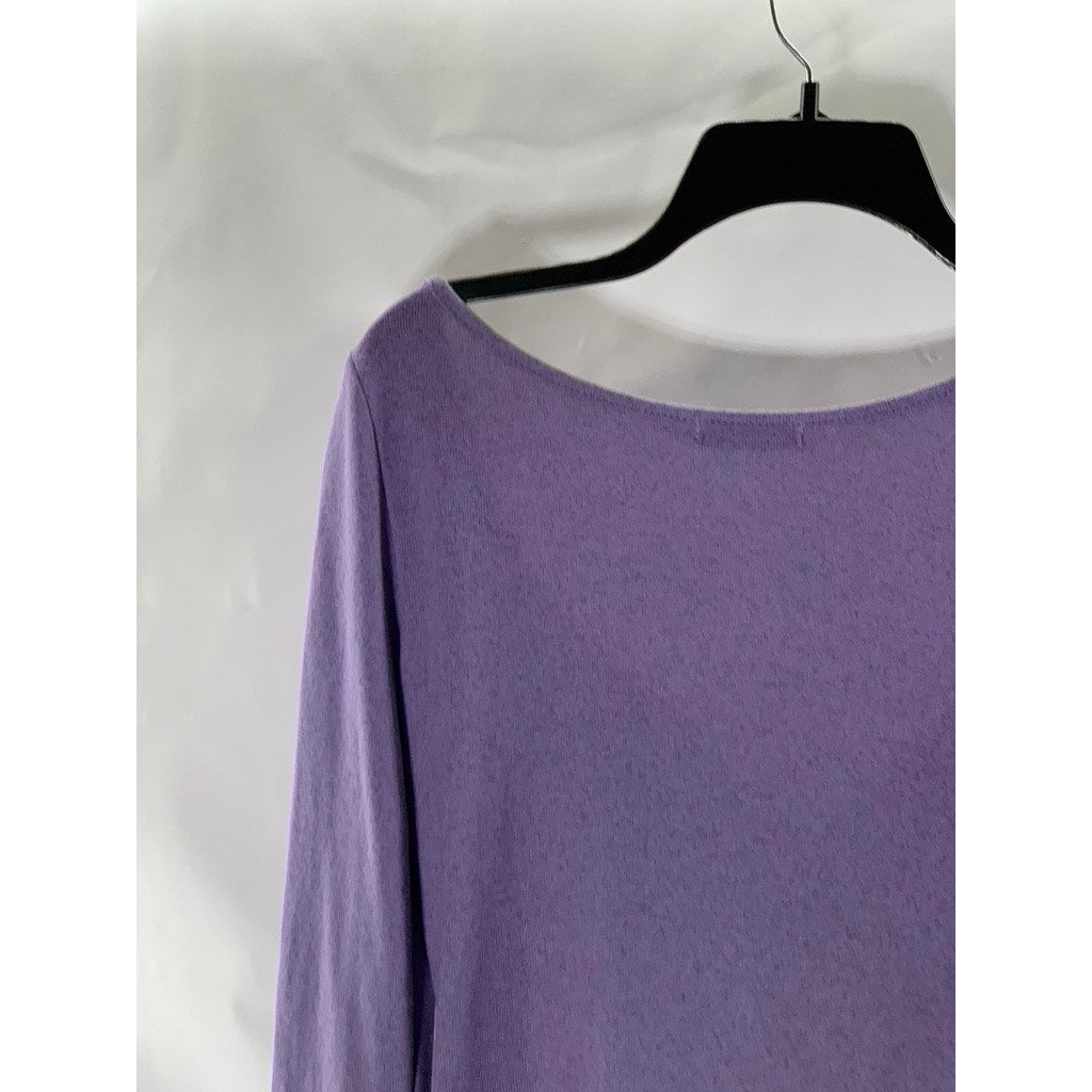 SHEIN Women's Purple V-Neck Twist-Front Long Flare Sleeve Knit Top SZ L