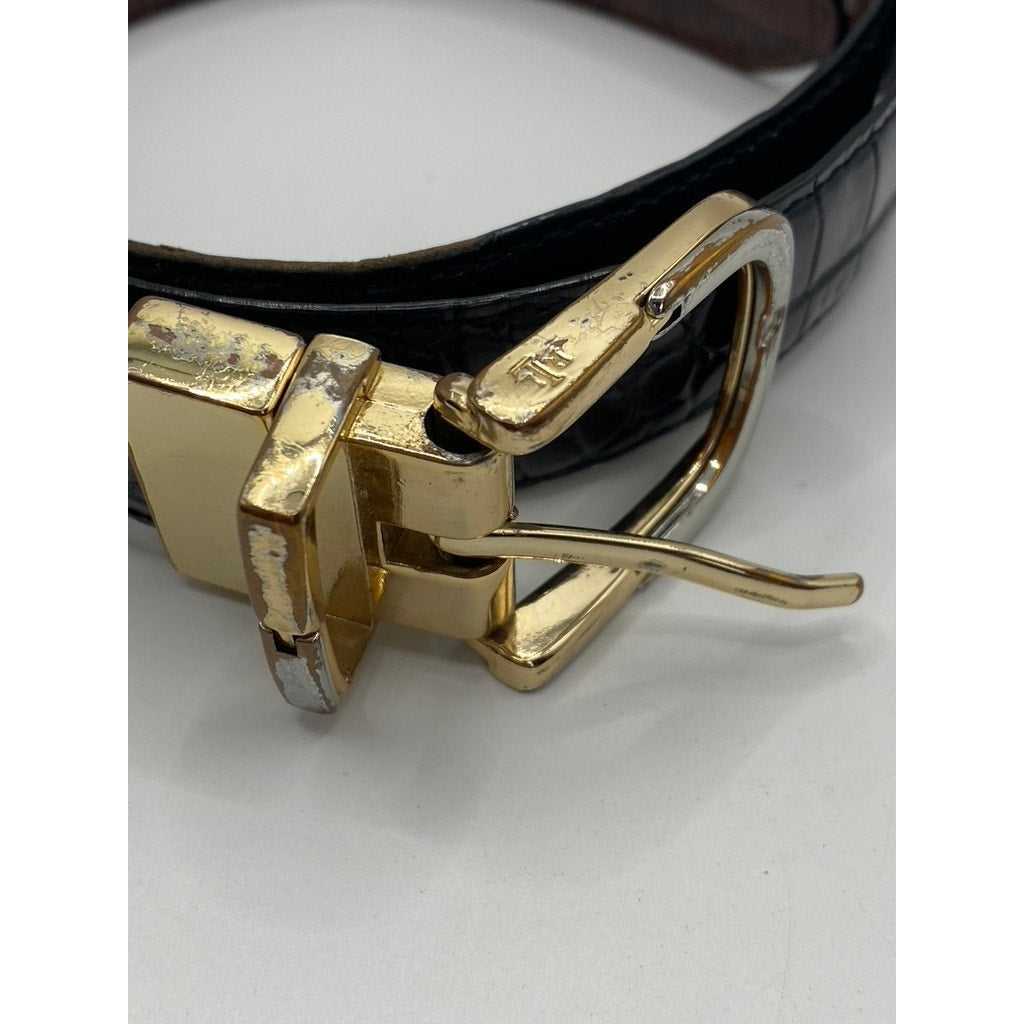 LAUREN RALPH LAUREN Women’s Black-Brown Animal Print Reversible Belt SZ OS
