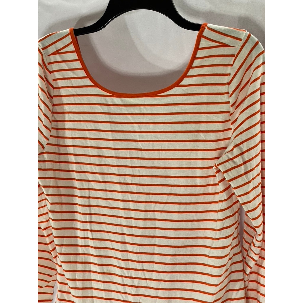 ON 34TH Women's Orange-White Striped Scoop-Neck Long Sleeve Bodysuit SZ L