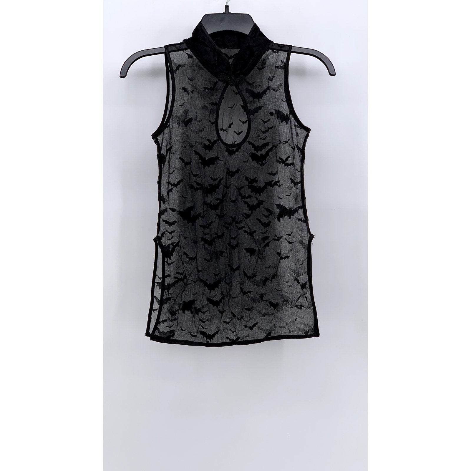 UNBRANDED Women's Black Sheer Bat Print Mock-Neck Sleeveless Top SZ OS