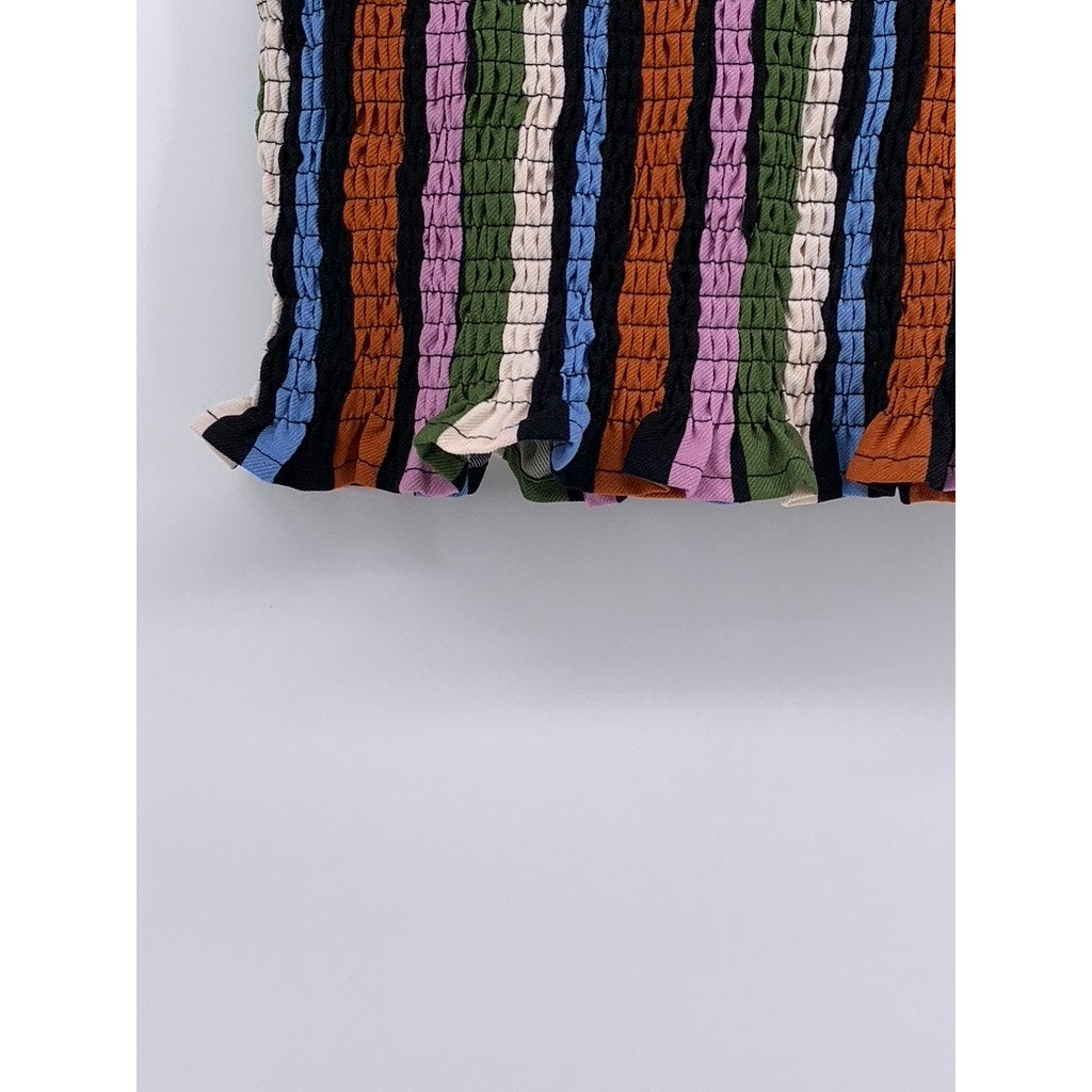 UNBRANDED Women's Black-Multi Smocked Striped Strapless Crop Top SZ L