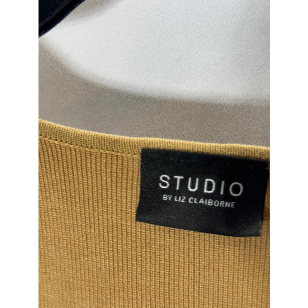 STUDIO BY LIZ CLAIBORNE Women's Tan V-Neck Knit Long Sleeve Pullover Top SZ M