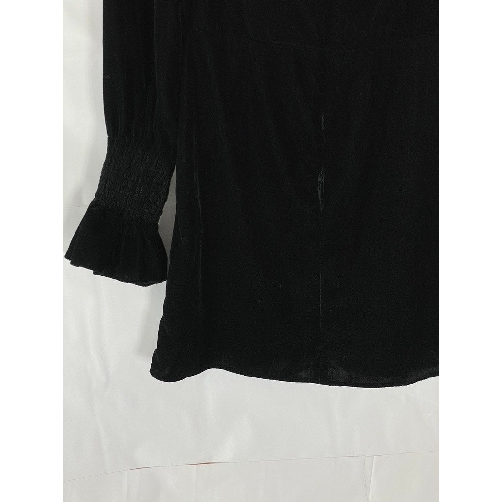 ZARA Women's Black Velvet Mock-Collar Long Bell Sleeve Mini Dress SZ XS