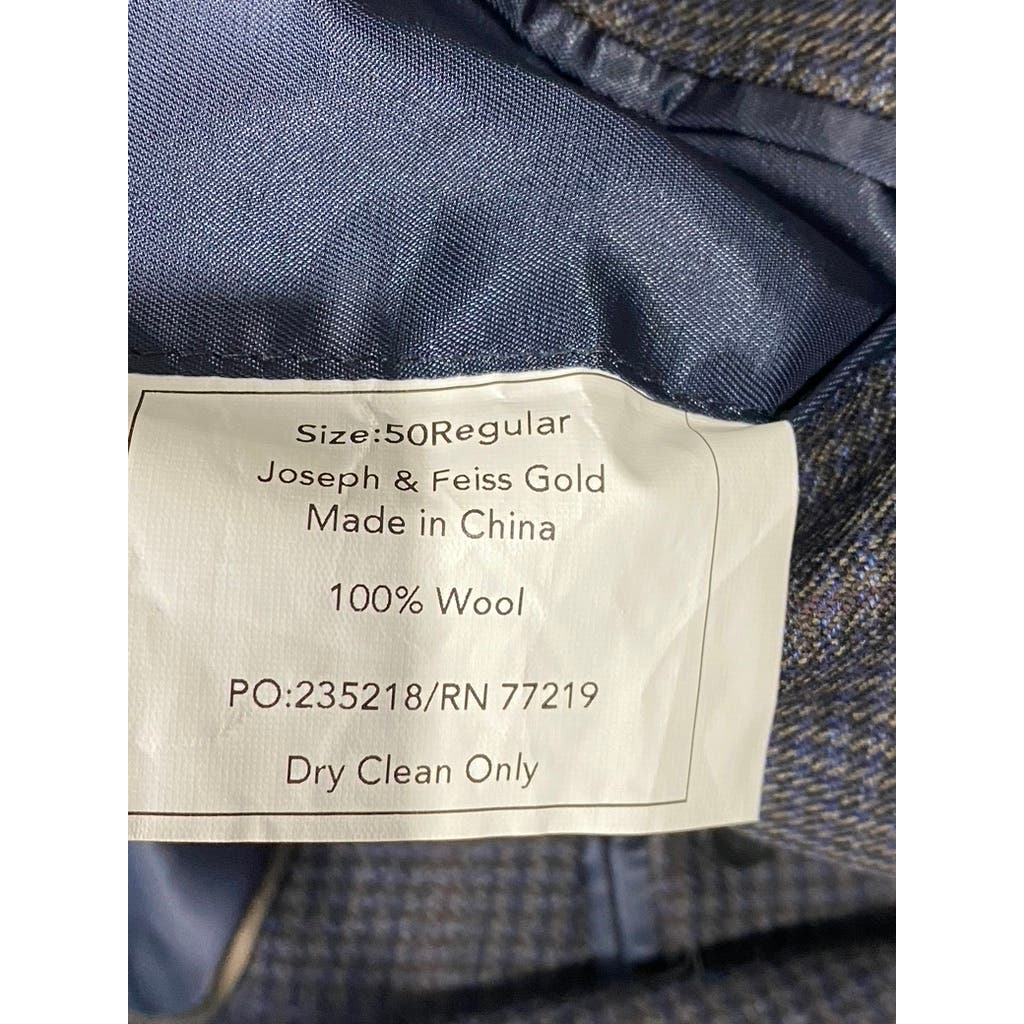 JOSEPH & FEISS GOLD Men's Grey Plaid Classic-Fit Wool Sport Coat SZ 50R