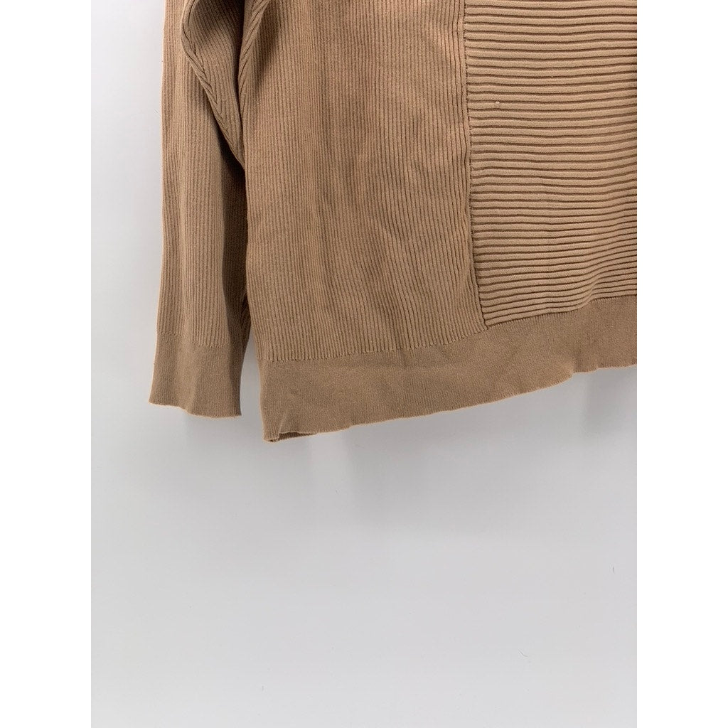 CABLE & GAUGE Women's Tan Ribbed Mock-Neck Long Sleeve Sweater SZ 1X
