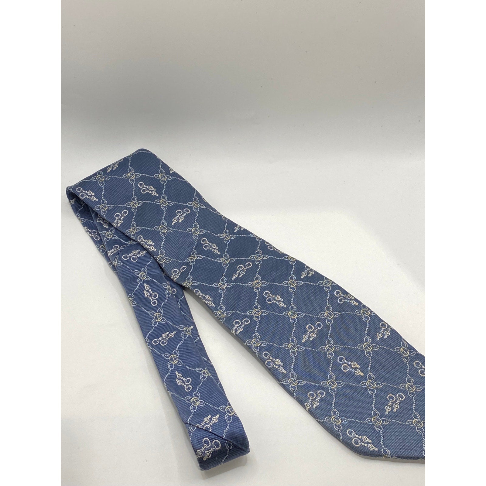 GYEONGJU Men's Vintage Blue Chain Link Print Silk Tie SZ OS