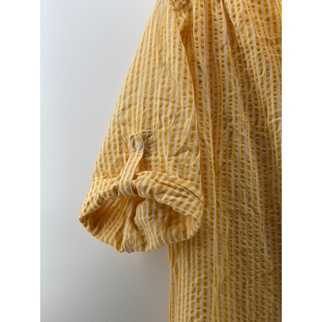 MAINSTREET BLUES Women's Vintage Yellow-White Striped Button-Up Top SZ M